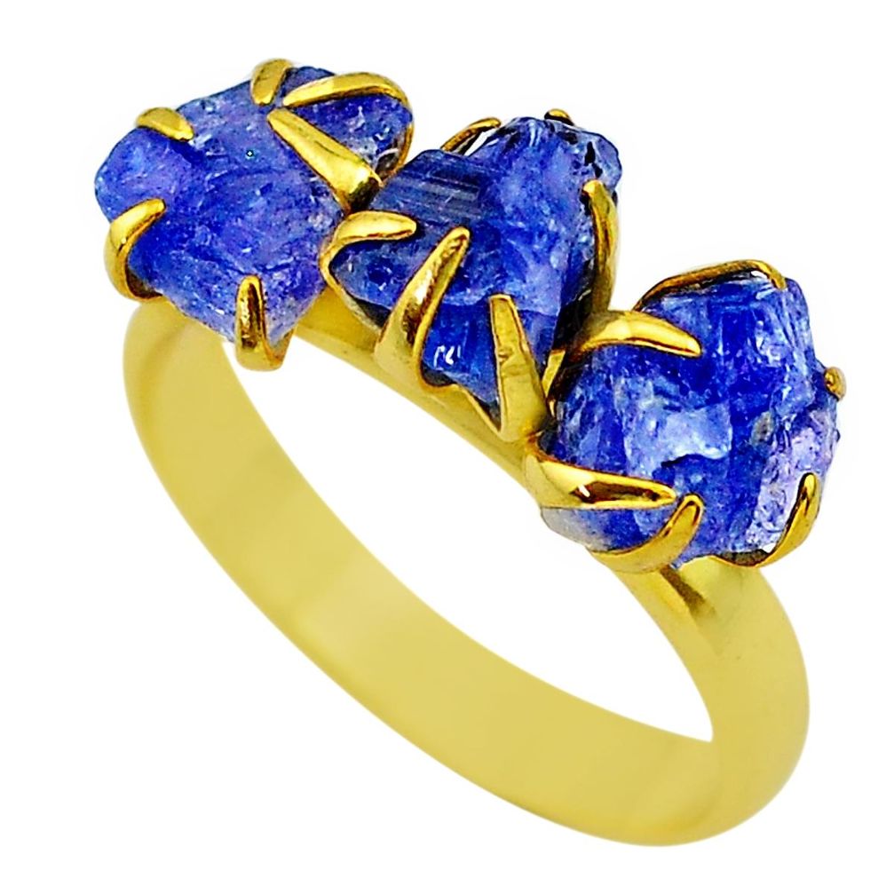 8.56cts solitaire natural tanzanite rough 14k gold handmade ring size 8 t29898
