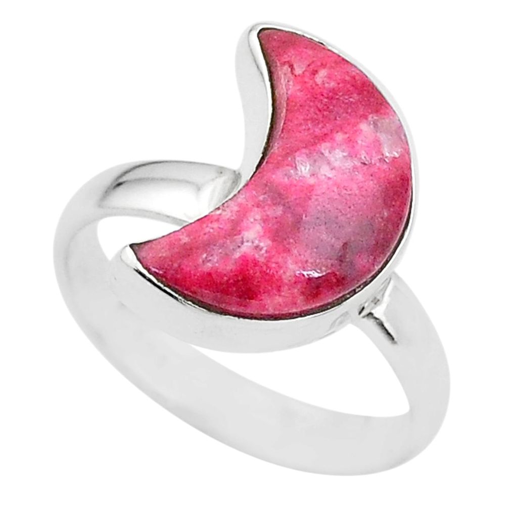Moon natural thulite (unionite, pink zoisite) 925 silver ring size 7 t22036