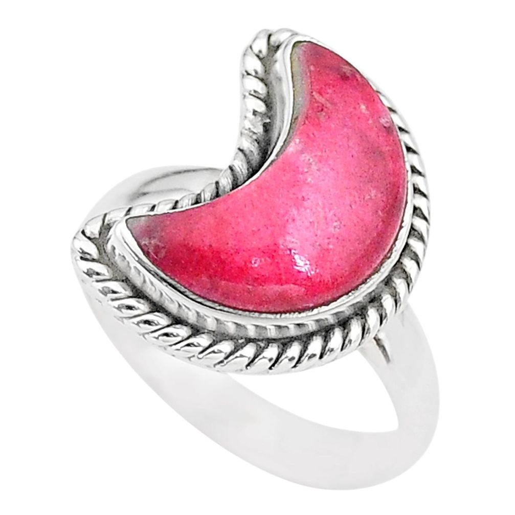 Moon natural thulite (unionite, pink zoisite) 925 silver ring size 7 t22144