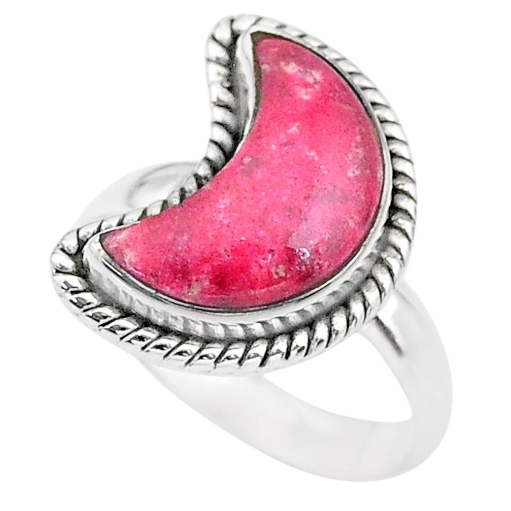 Moon natural thulite (unionite, pink zoisite) 925 silver ring size 7 t22161