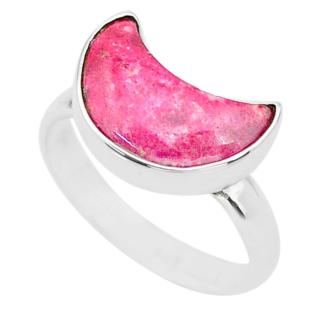 Moon natural thulite (unionite, pink zoisite) 925 silver ring size 8 t22040