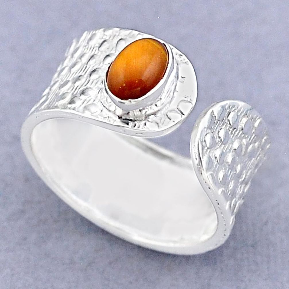 1.64cts solitaire natural tiger's eye 925 silver adjustable ring size 7.5 t47375