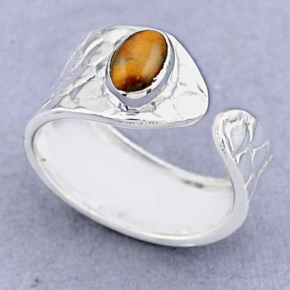1.46cts solitaire natural tiger's eye 925 silver adjustable ring size 7.5 t47446