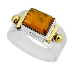 3.02cts solitaire natural tiger's eye 925 silver gold band ring size 8 y55113