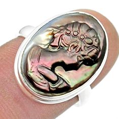 11.07cts solitaire natural titanium cameo on shell 925 silver ring size 7 d47979
