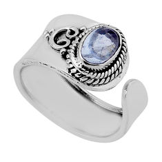 1.55cts solitaire natural tourmaline oval silver adjustable ring size 7 n35394