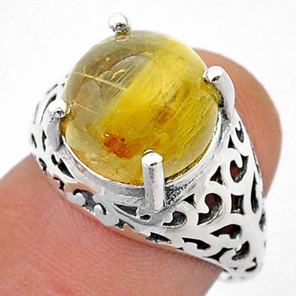 5.84cts solitaire natural tourmaline rutile 925 silver mens ring size 7 u71622