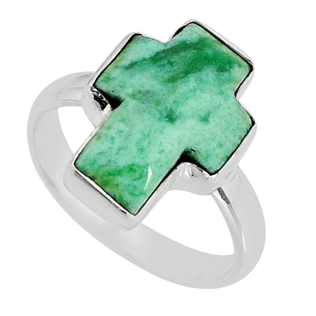 7.97cts solitaire natural turquoise 925 silver holy cross ring size 8.5 y77603