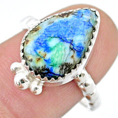 6.34cts solitaire natural turquoise azurite pear 925 silver ring size 8.5 u39585
