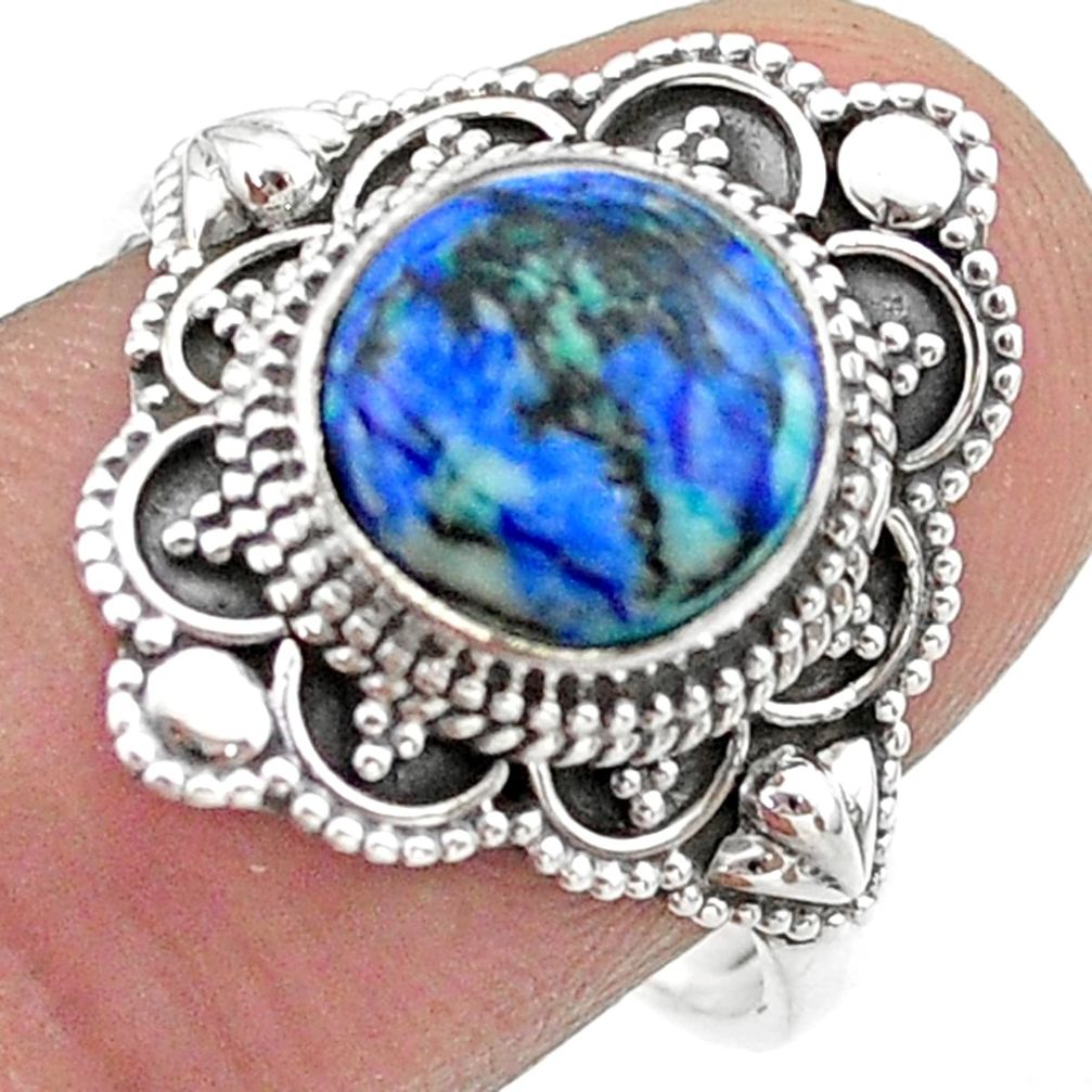 4.66cts solitaire natural turquoise azurite round silver ring size 8.5 t44965