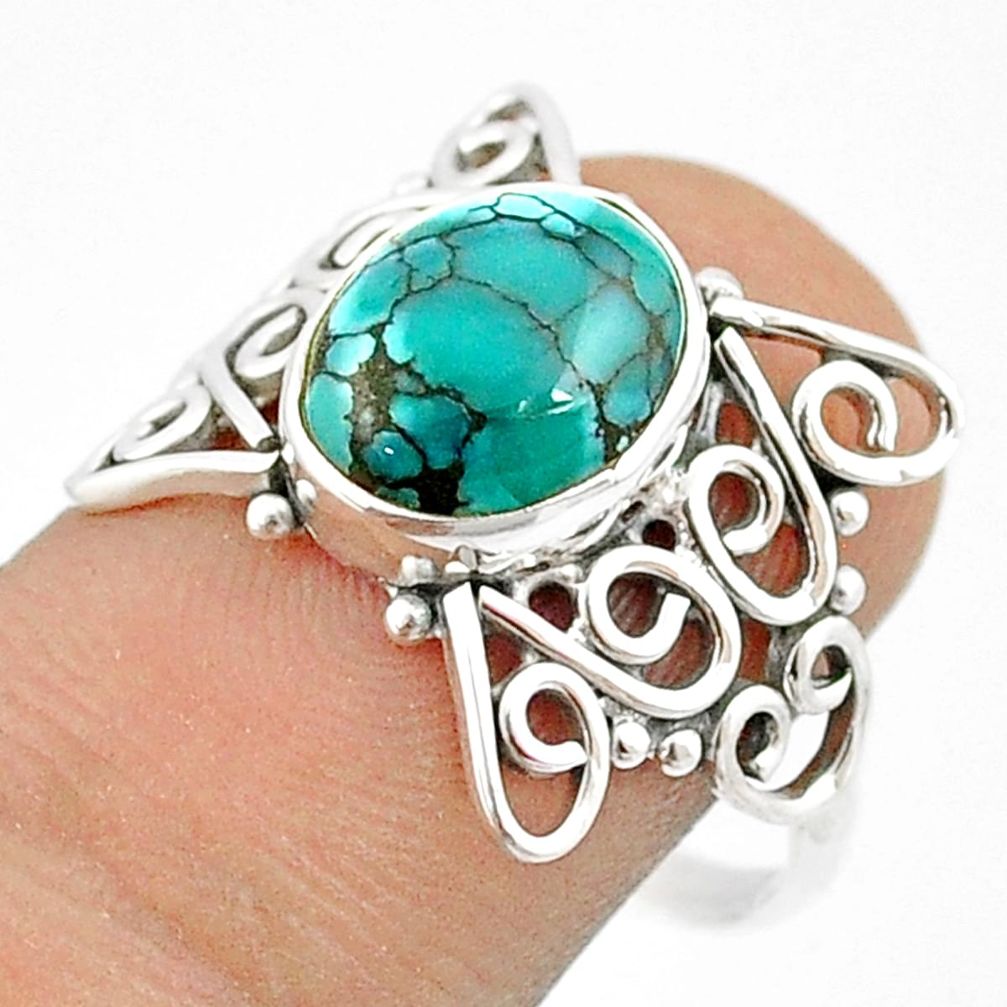 3.95cts solitaire natural turquoise tibetan silver butterfly ring size 8 u27341