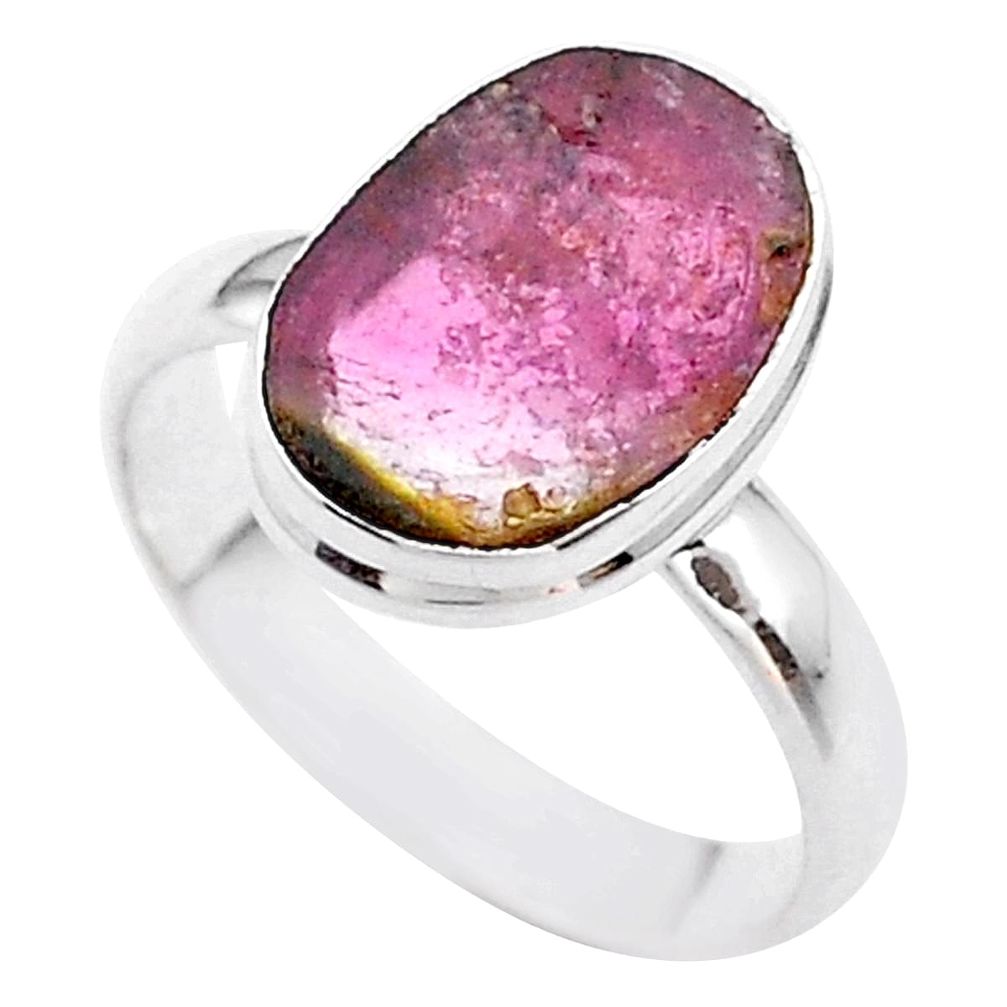 6.70cts solitaire natural watermelon tourmaline slice silver ring size 10 t46321