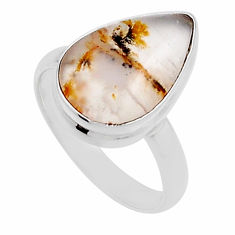 6.48cts solitaire natural white agua nueva agate 925 silver ring size 8 n16697
