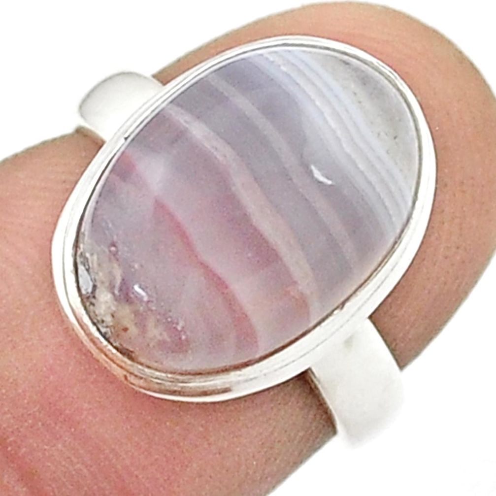 6.54cts solitaire natural white agua nueva agate 925 silver ring size 5.5 u47836