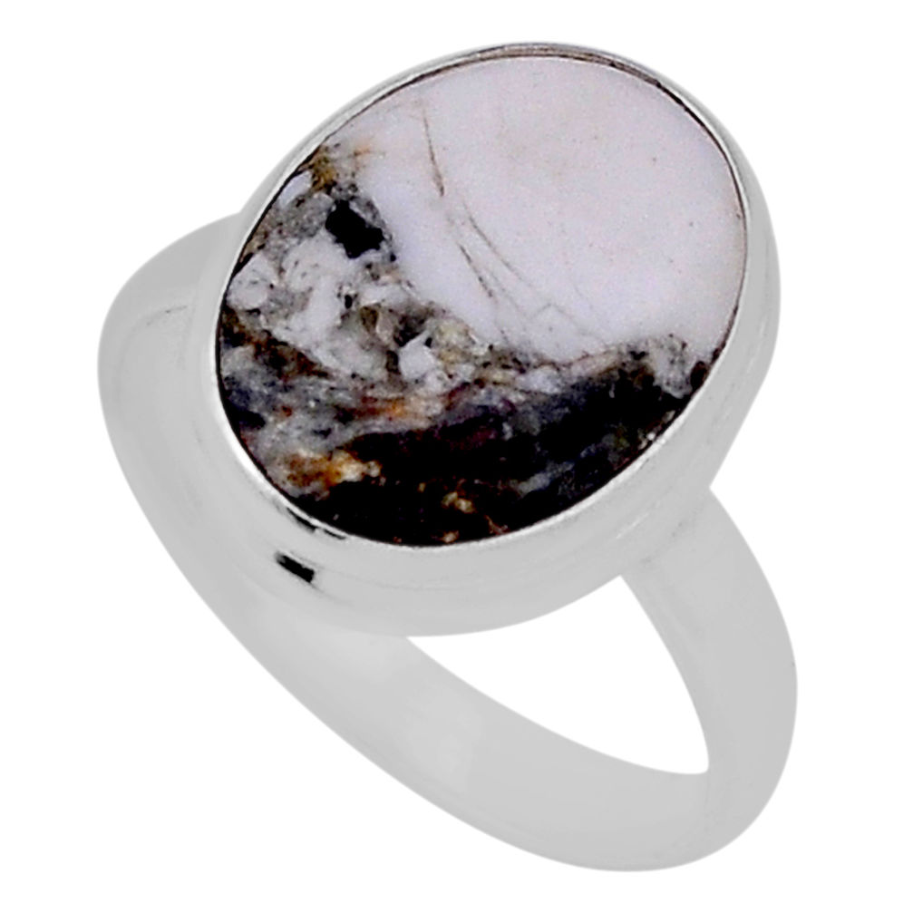 8.78cts solitaire natural white buffalo turquoise silver ring size 7.5 n36112