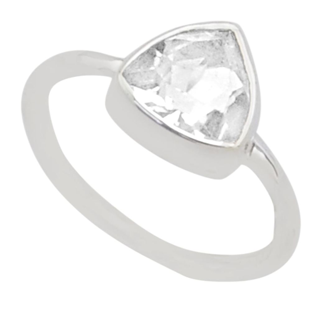 2.73cts solitaire natural white crystal trillion 925 silver ring size 6 t78567