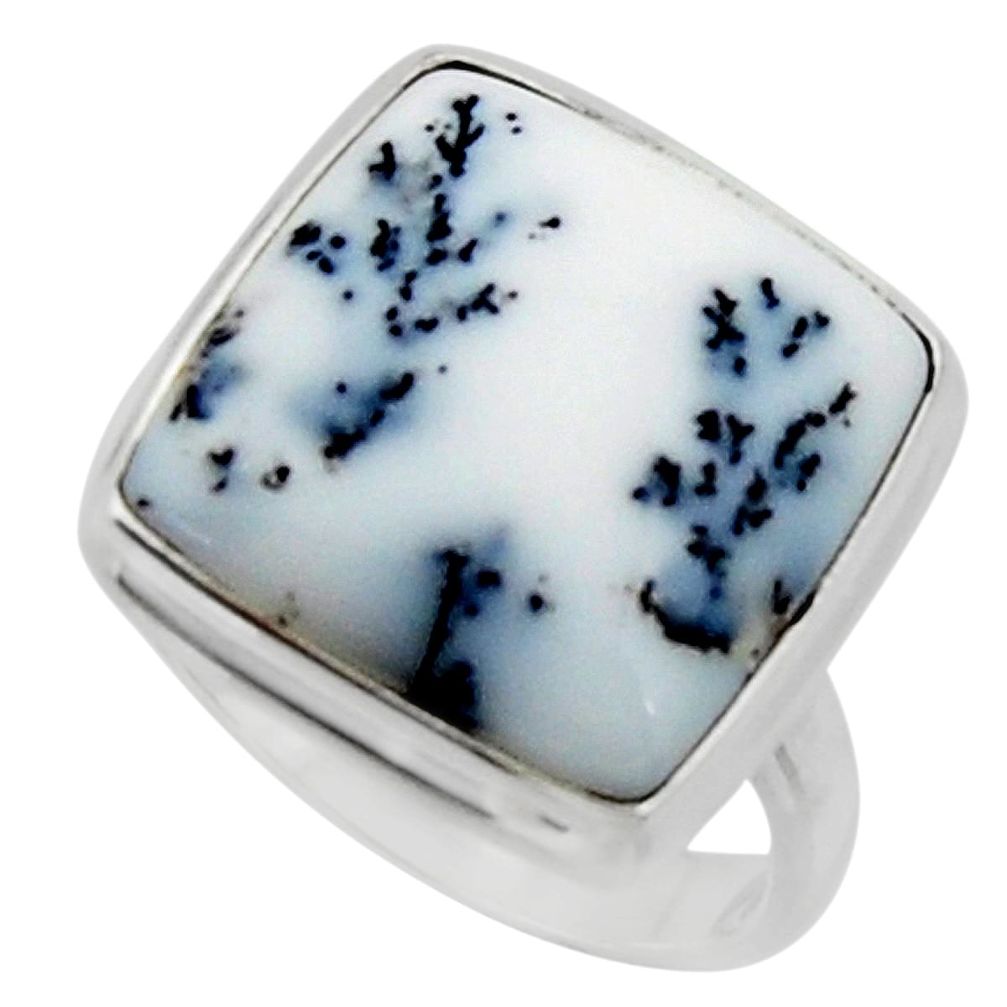 14.47cts solitaire natural white dendrite opal 925 silver ring size 8.5 r50386