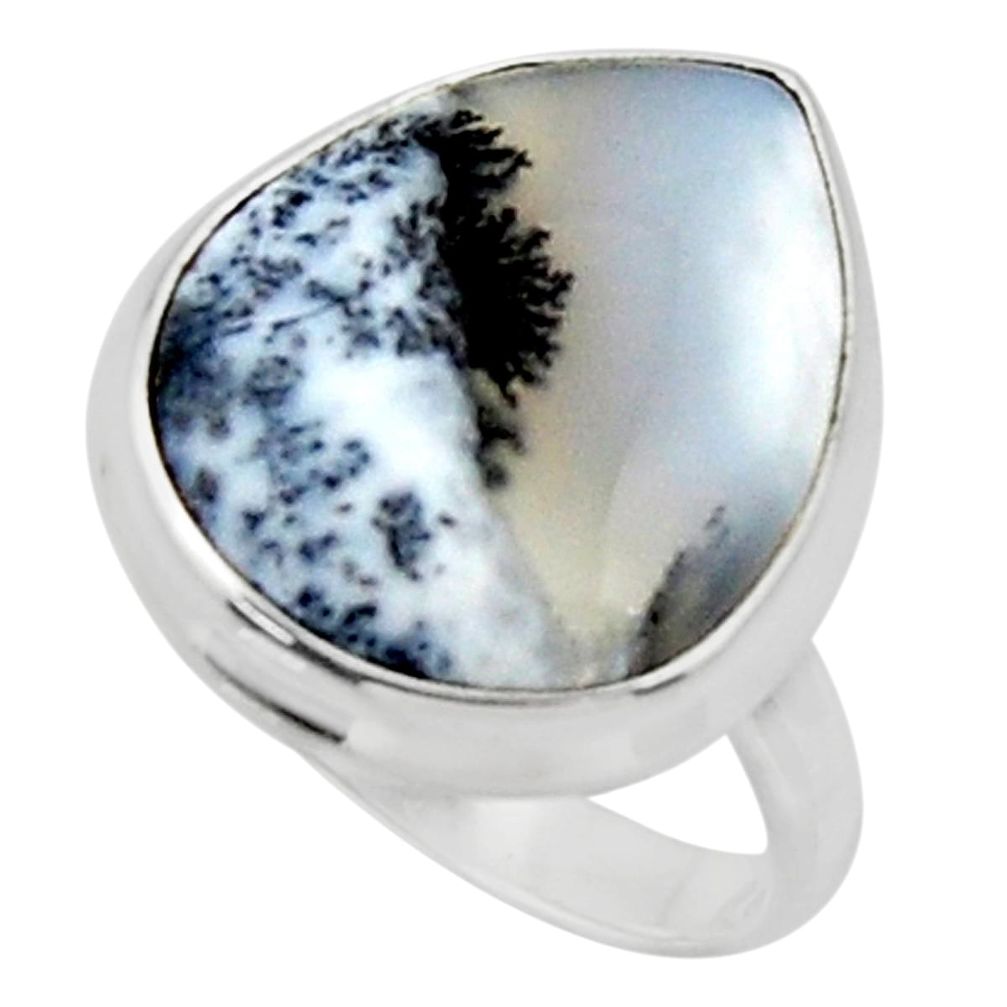 15.02cts solitaire natural white dendrite opal 925 silver ring size 8.5 r50389