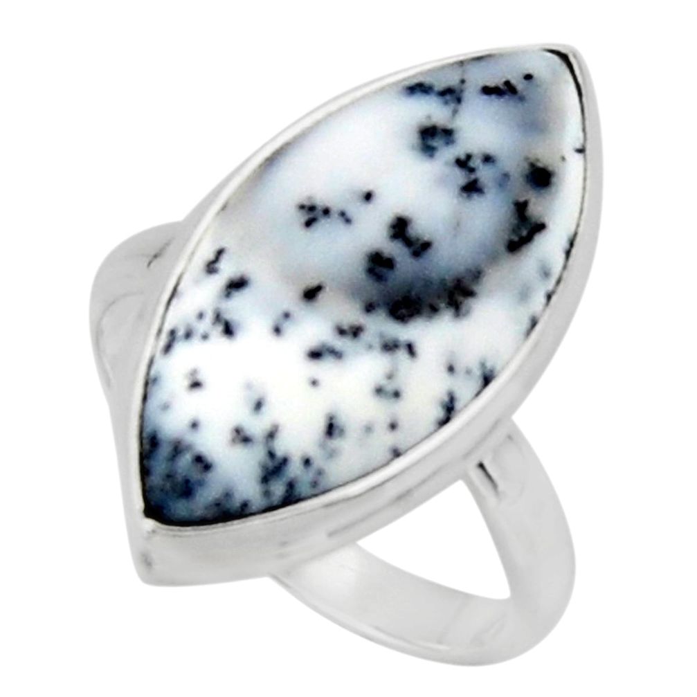 14.72cts solitaire natural white dendrite opal 925 silver ring size 8.5 r50407