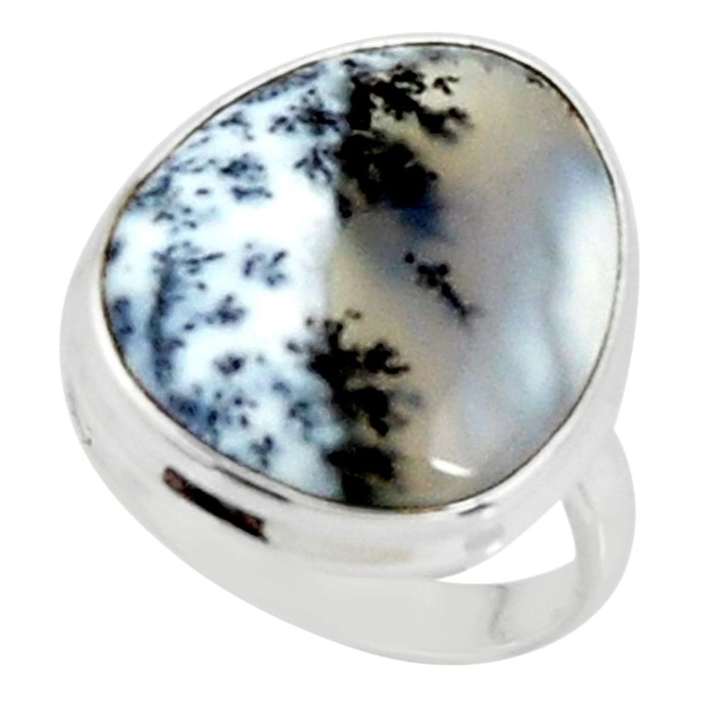 14.90cts solitaire natural white dendrite opal 925 silver ring size 8.5 r50821