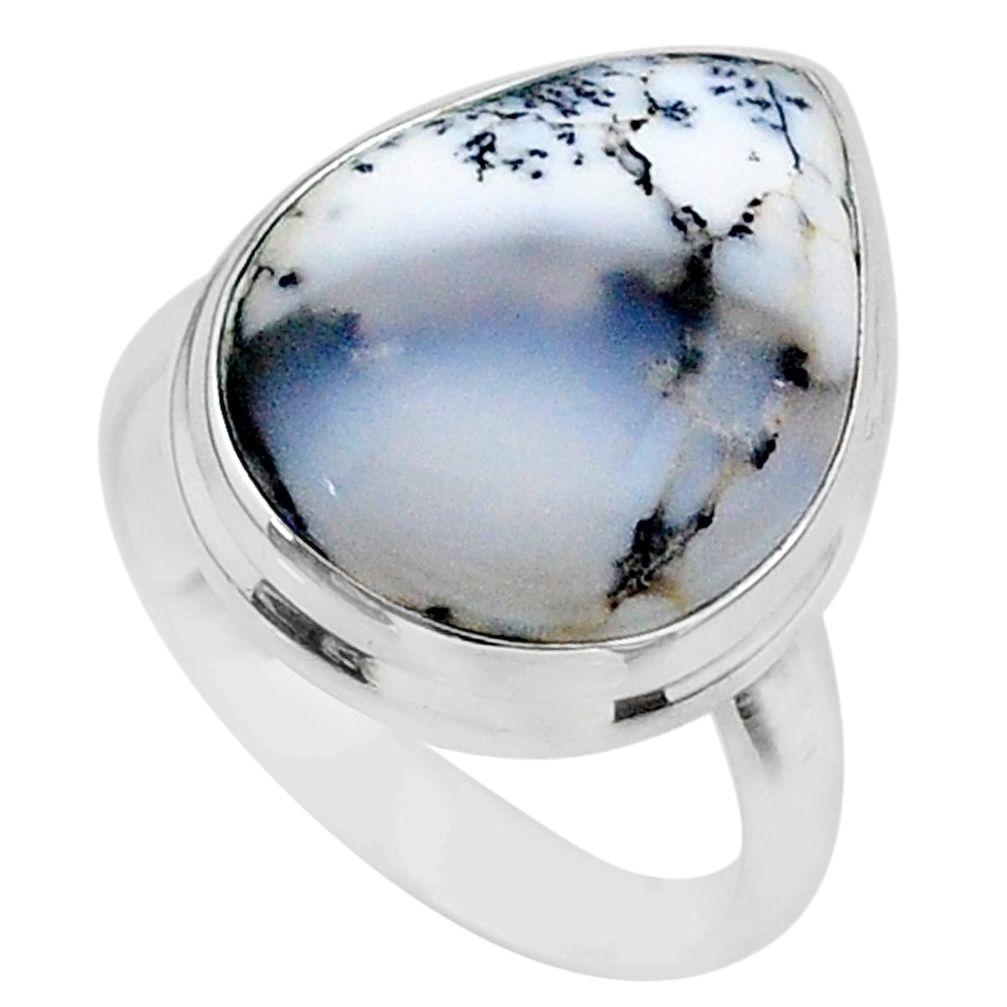 15.85cts solitaire natural white dendrite opal 925 silver ring size 10 t24683