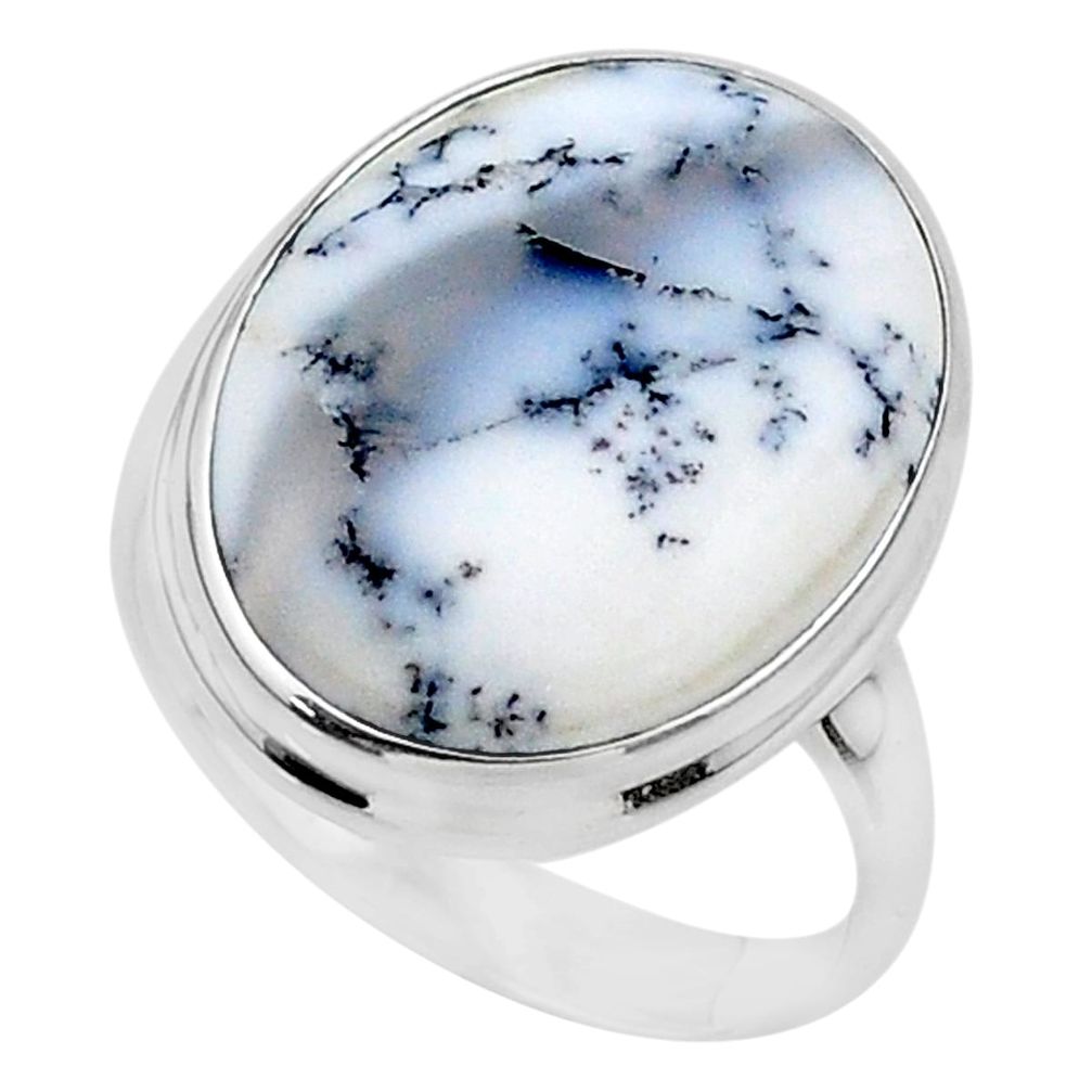 15.39cts solitaire natural white dendrite opal 925 silver ring size 10 t24690