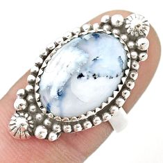 9.65cts solitaire natural white dendrite opal 925 silver ring size 6 u39413
