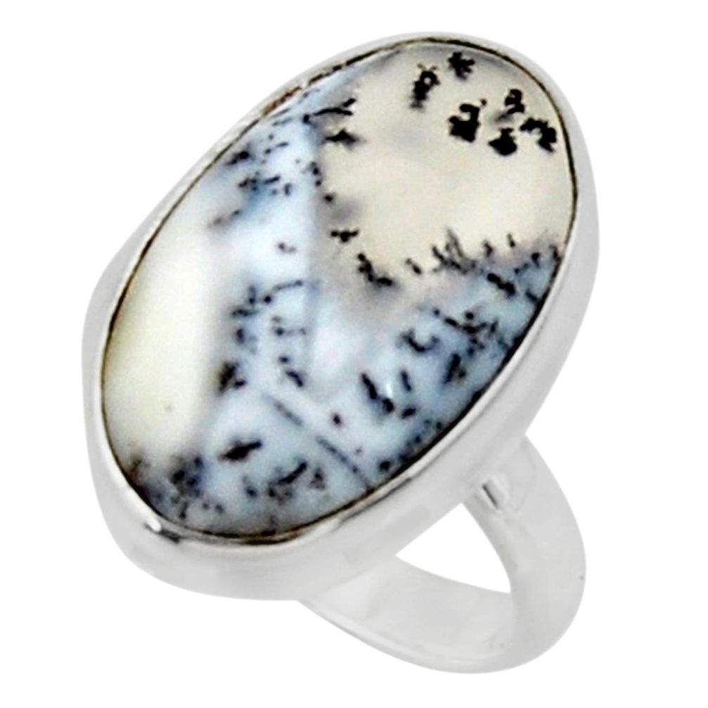 14.72cts solitaire natural white dendrite opal 925 silver ring size 7 r50403