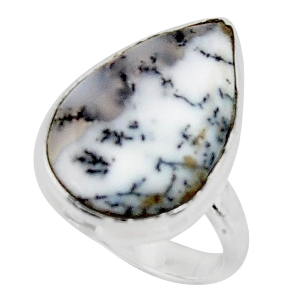 13.70cts solitaire natural white dendrite opal 925 silver ring size 7 r50405