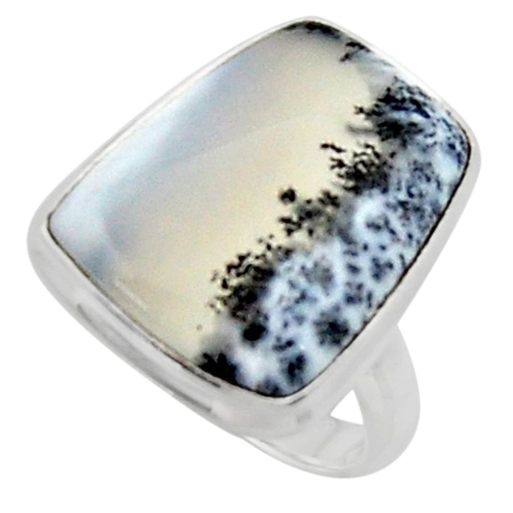 14.90cts solitaire natural white dendrite opal 925 silver ring size 7 r50414