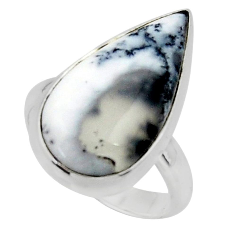 13.66cts solitaire natural white dendrite opal 925 silver ring size 7 r50418