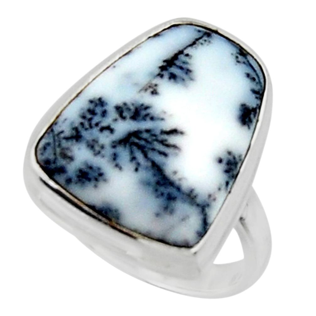 13.15cts solitaire natural white dendrite opal 925 silver ring size 7 r50419