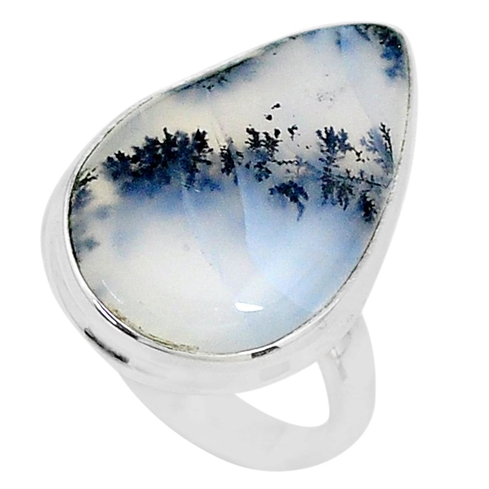 14.72cts solitaire natural white dendrite opal 925 silver ring size 7 t10373