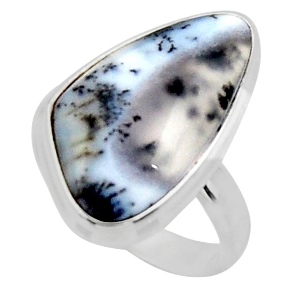 14.72cts solitaire natural white dendrite opal 925 silver ring size 8 r50399