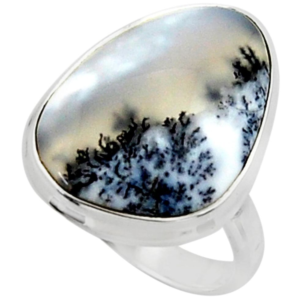 15.08cts solitaire natural white dendrite opal 925 silver ring size 8 r50402