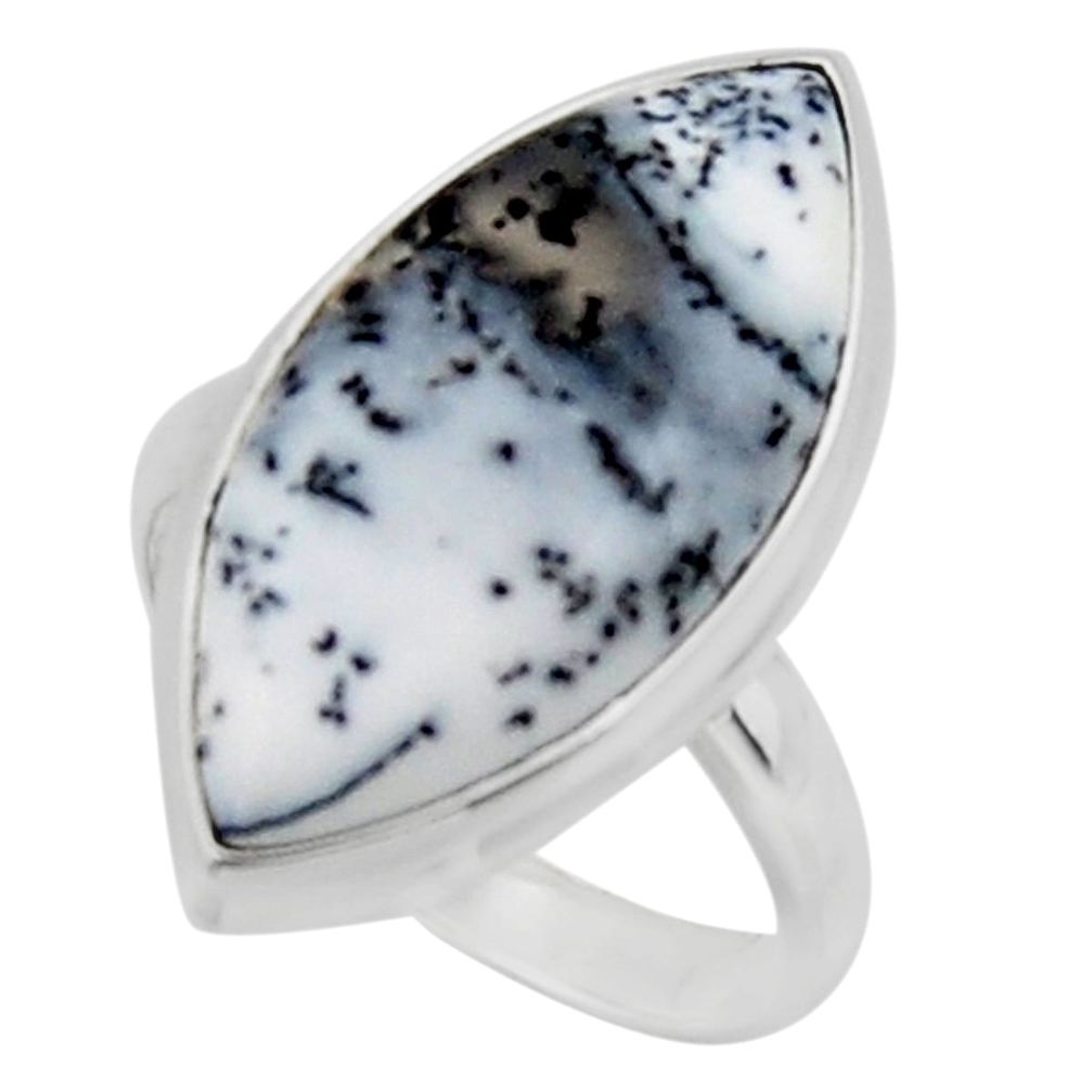 14.68cts solitaire natural white dendrite opal 925 silver ring size 8 r50406