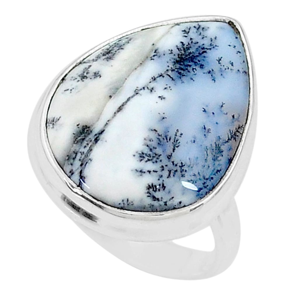 14.40cts solitaire natural white dendrite opal 925 silver ring size 8 t10368