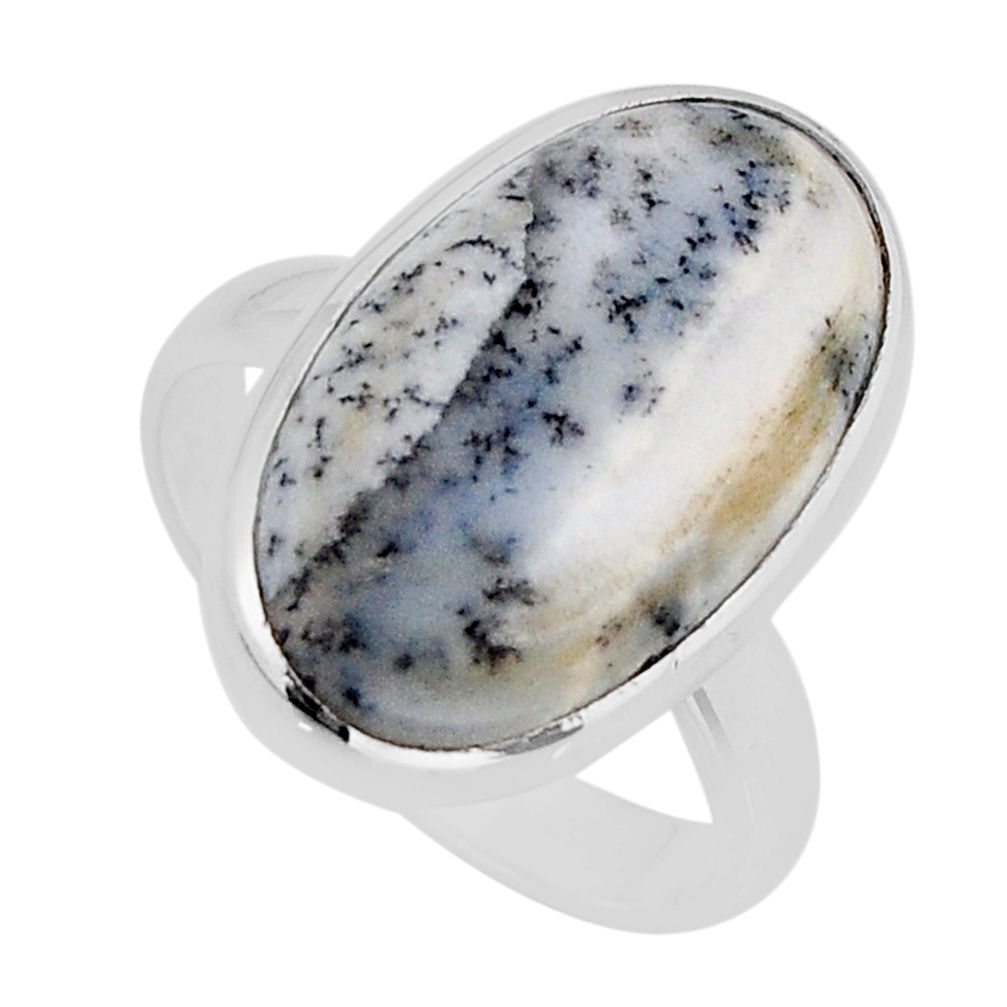 9.99cts solitaire natural white dendrite opal 925 silver ring size 8 y72193