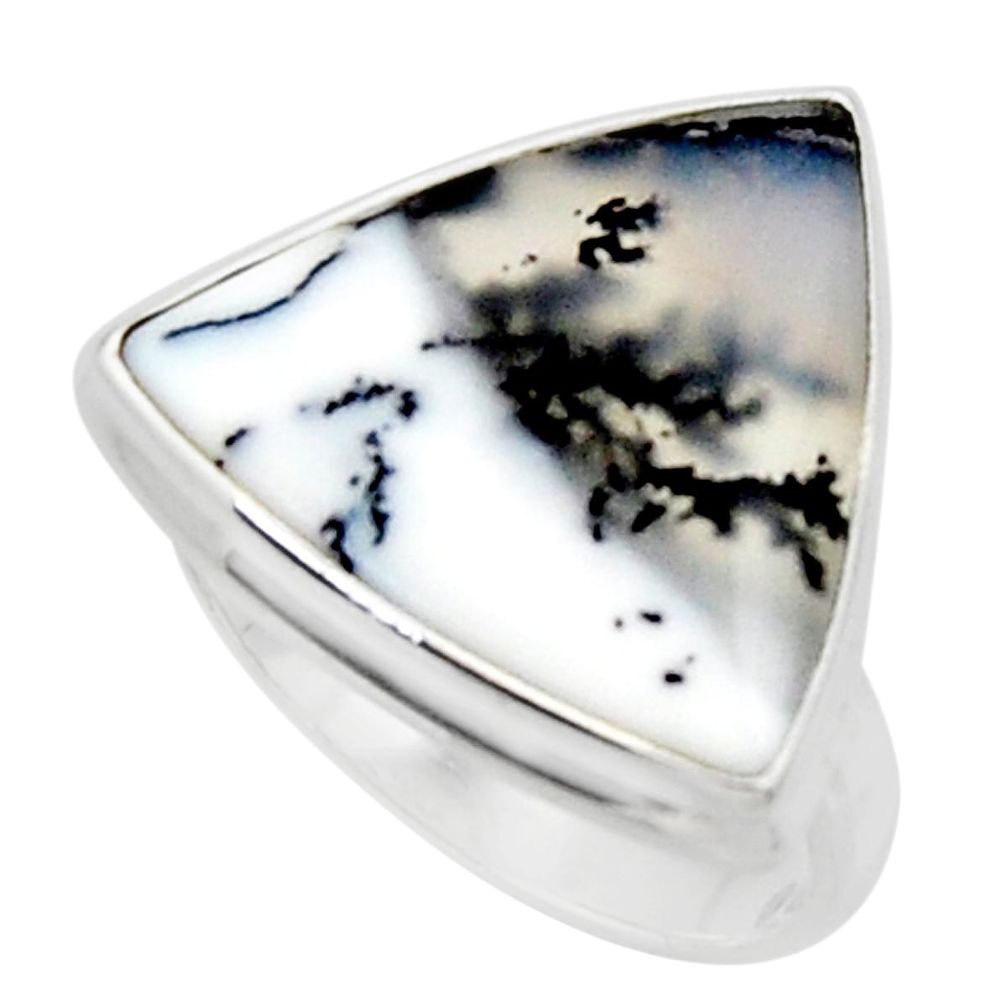 14.40cts solitaire natural white dendrite opal 925 silver ring size 9 r50393