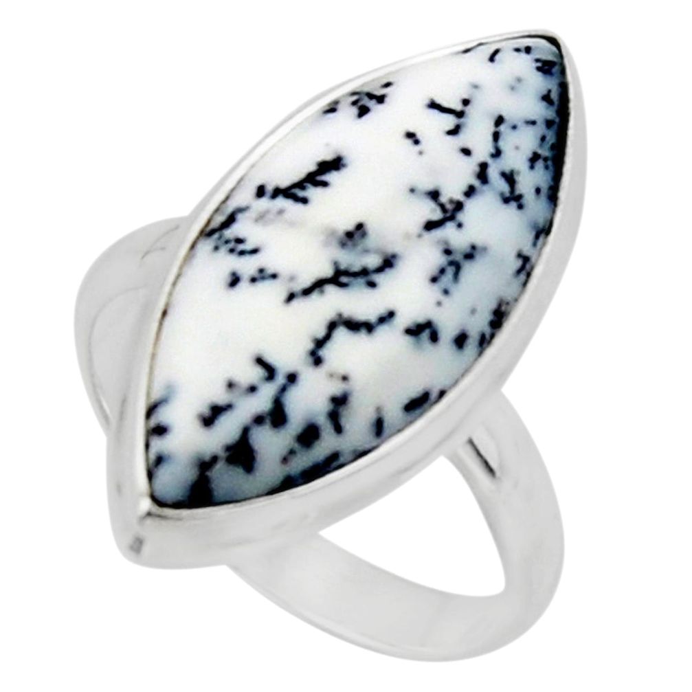 14.47cts solitaire natural white dendrite opal 925 silver ring size 9 r50409