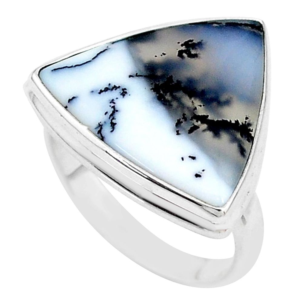 13.77cts solitaire natural white dendrite opal 925 silver ring size 9 t10555