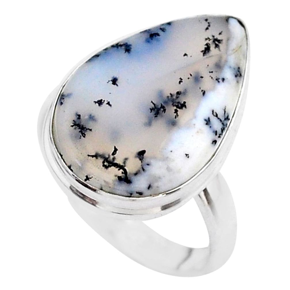 13.15cts solitaire natural white dendrite opal 925 silver ring size 9 t27677