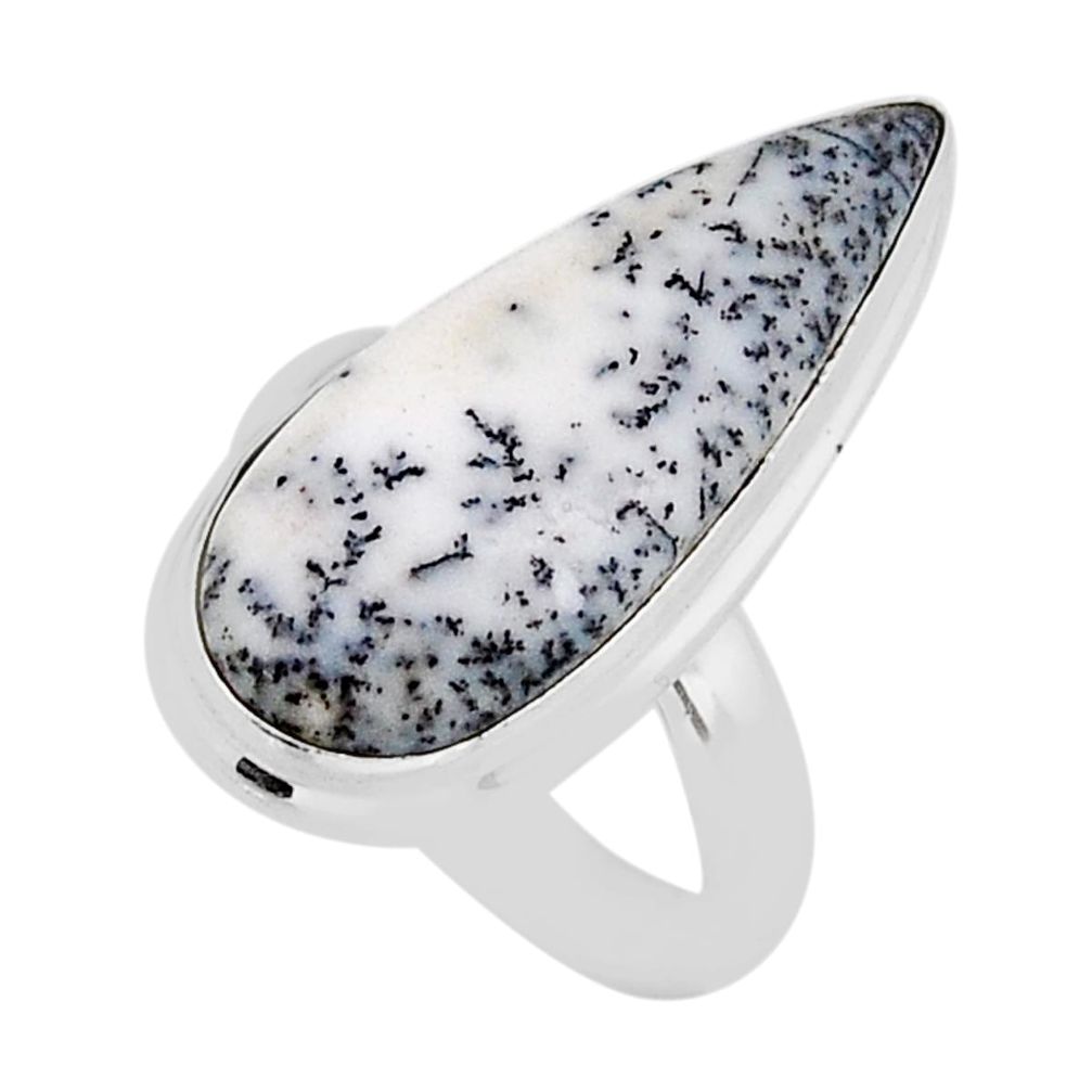 8.99cts solitaire natural white dendrite opal 925 silver ring size 6.5 y69251