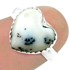 5.68cts solitaire natural white dendrite opal heart silver ring size 7 u45965