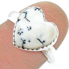 5.64cts solitaire natural white dendrite opal heart silver ring size 8.5 u45991