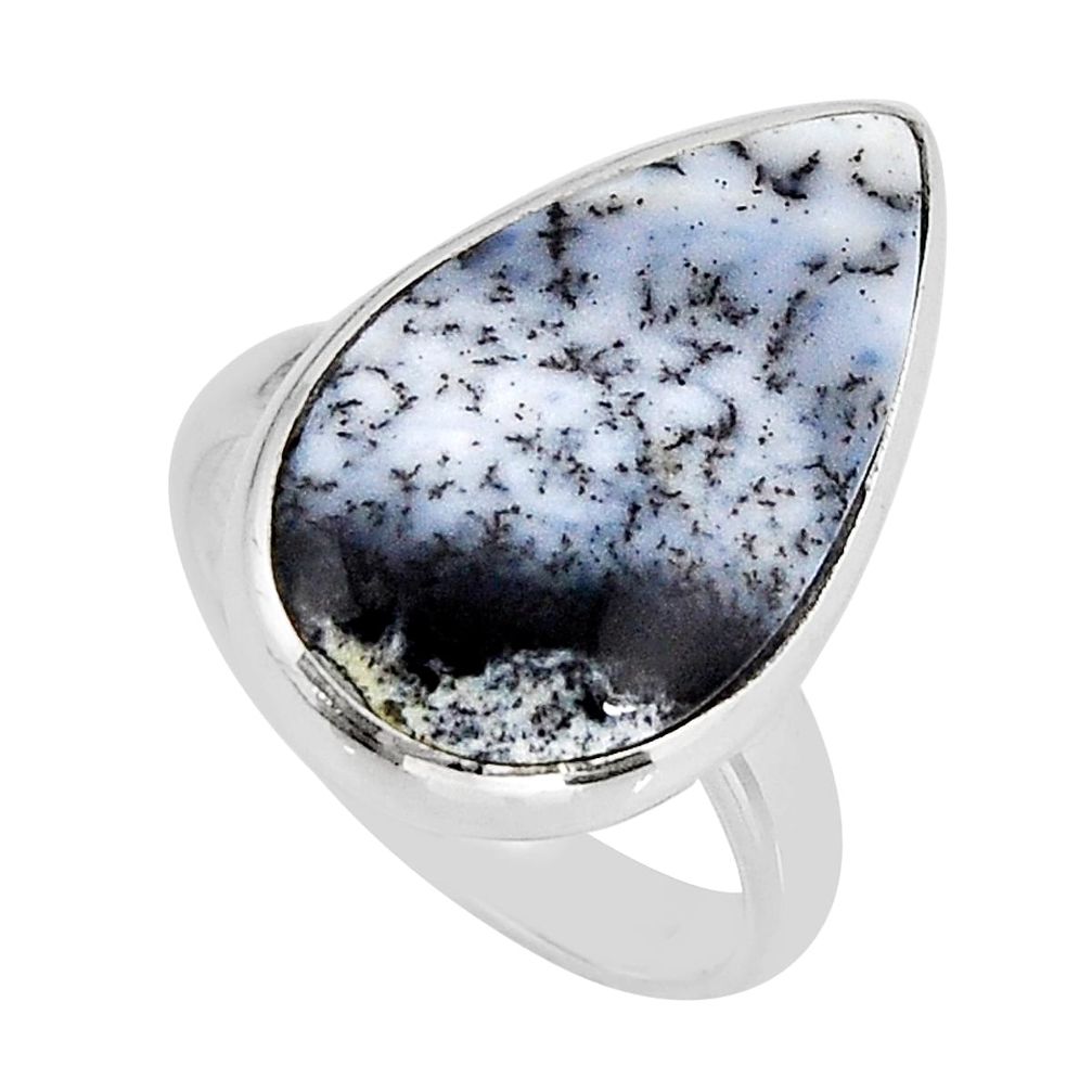 11.56cts solitaire natural white dendrite opal pear silver ring size 7 y72517