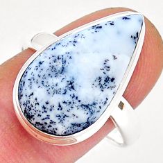 12.79cts solitaire natural white dendrite opal pear silver ring size 9.5 y15852