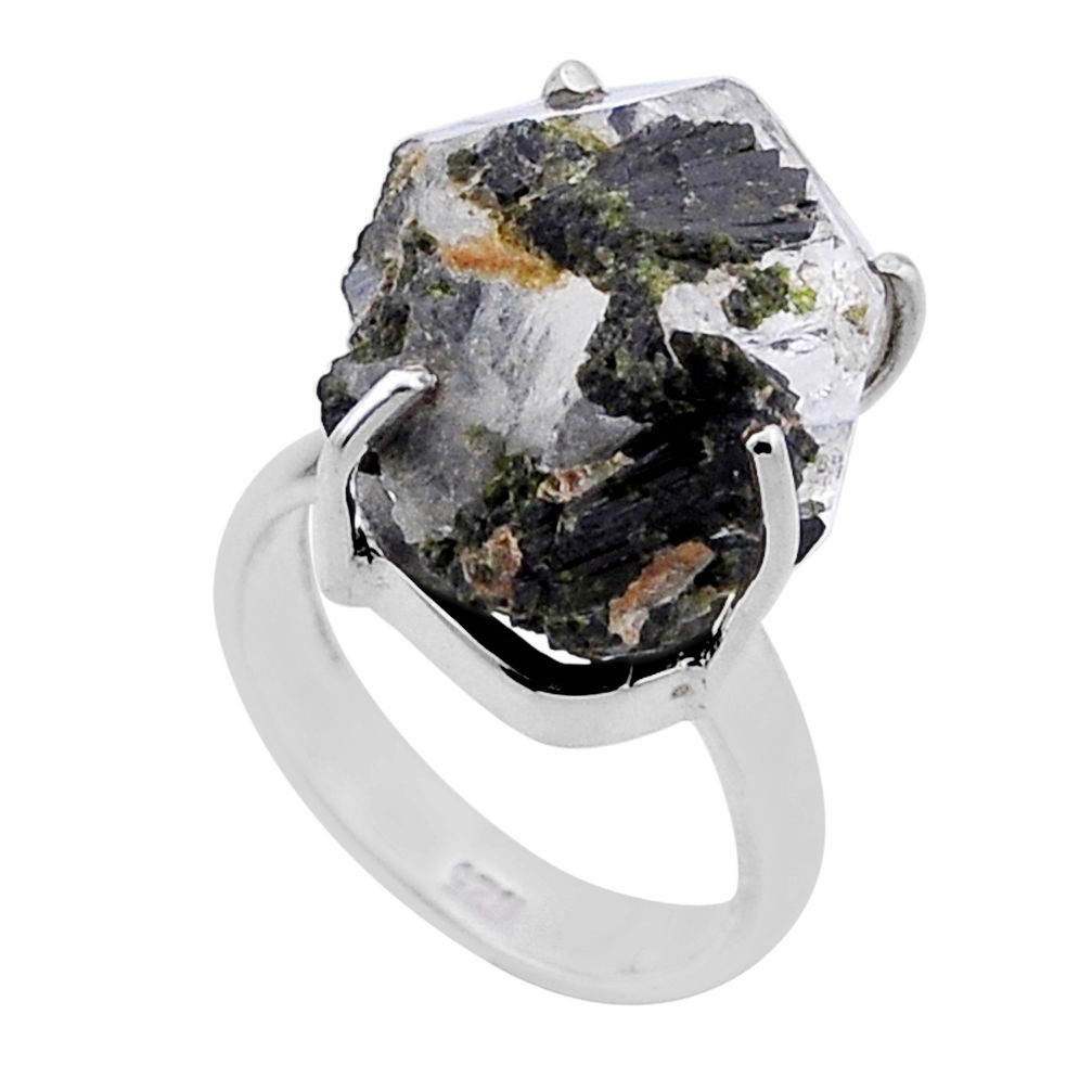 19.68cts solitaire natural white herkimer diamond 925 silver ring size 6 n47602