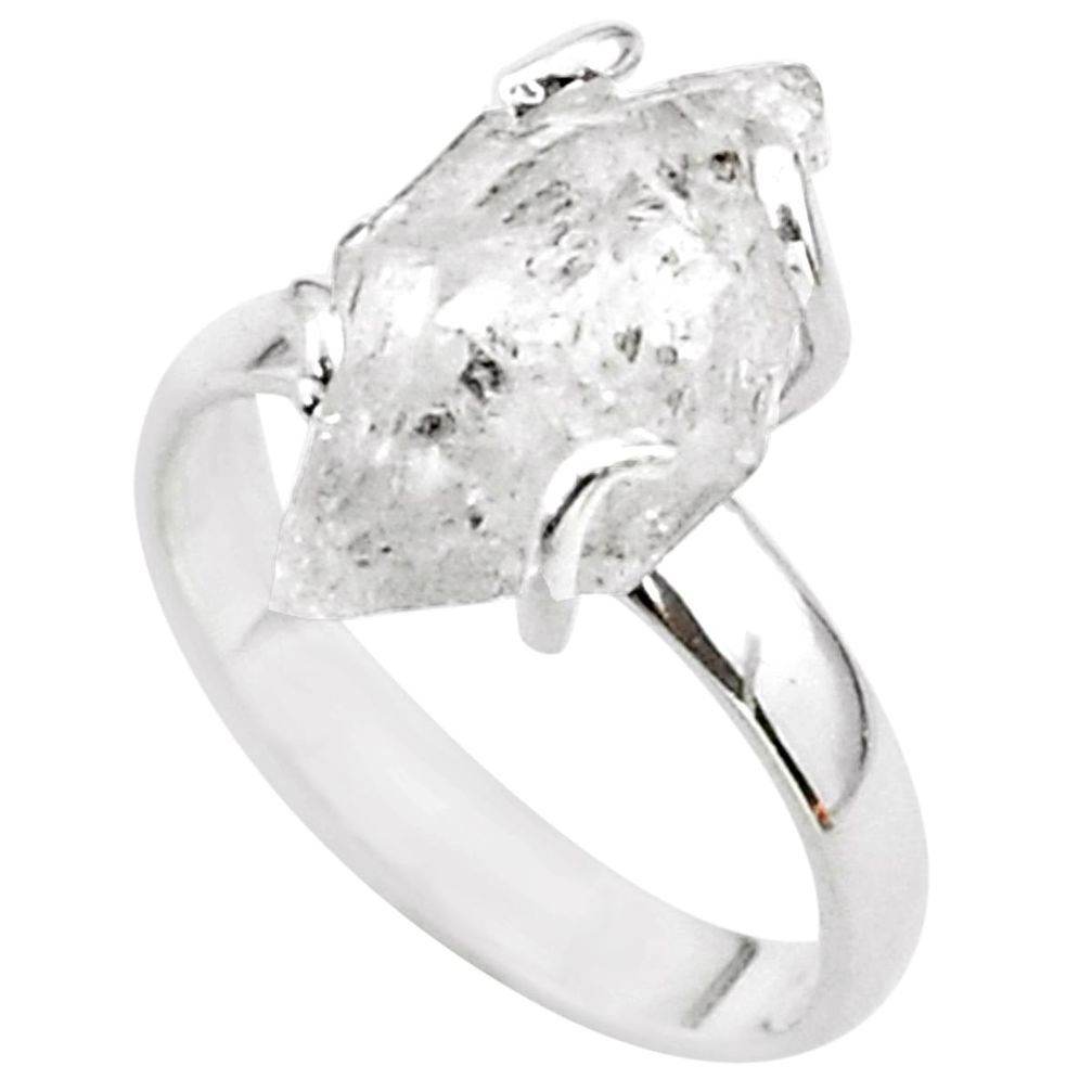 5.84cts solitaire natural white herkimer diamond 925 silver ring size 7.5 t49640