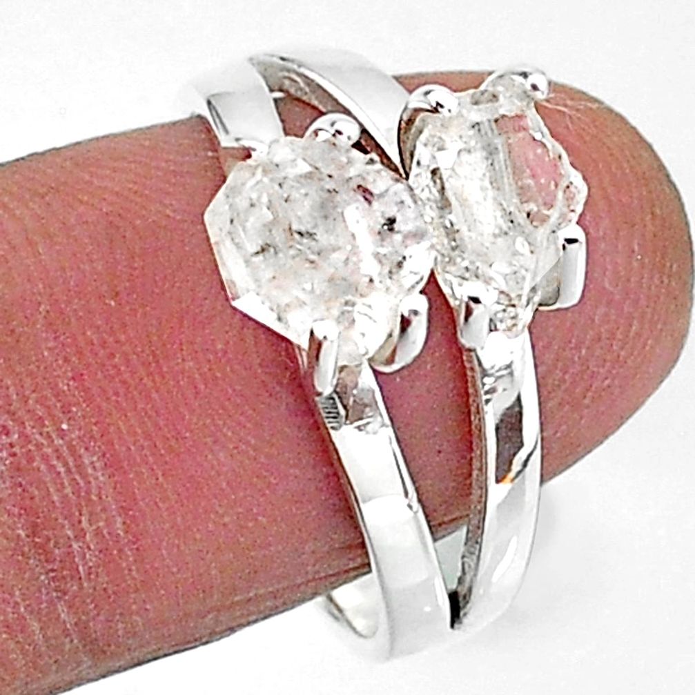 5.11cts solitaire natural white herkimer diamond fancy silver ring size 8 t7026